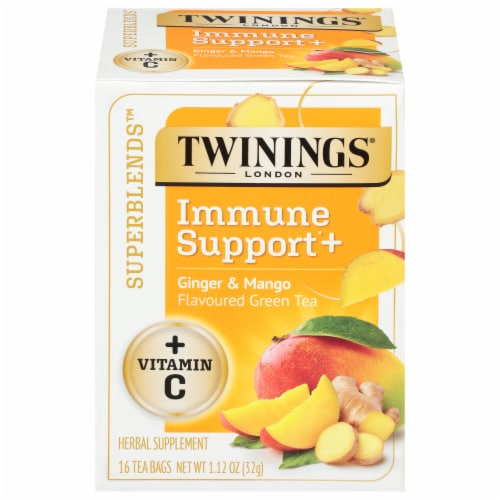 Twinings® of London Immune Support+ Ginger & Mango Flavored Green Tea Perspective: front