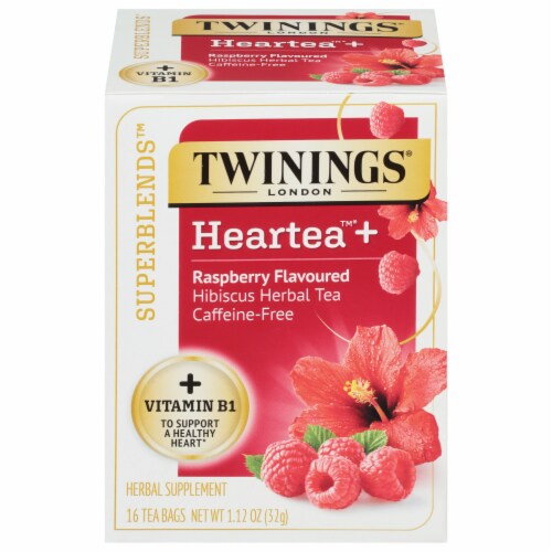Twinings® of London Heartea+ Raspberry Flavored Hibiscus Herbal Tea Perspective: front