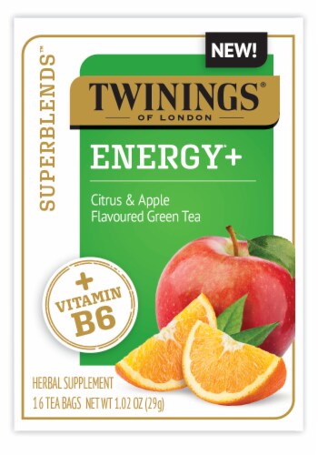 Twinings® of London Energy+ Citrus & Apple Flavored Green Tea Perspective: front