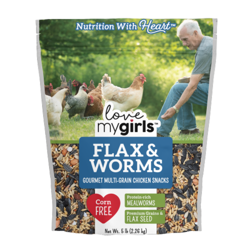 Love My Girls™ Flax & Worms Chicken Snack Bird Food Perspective: front
