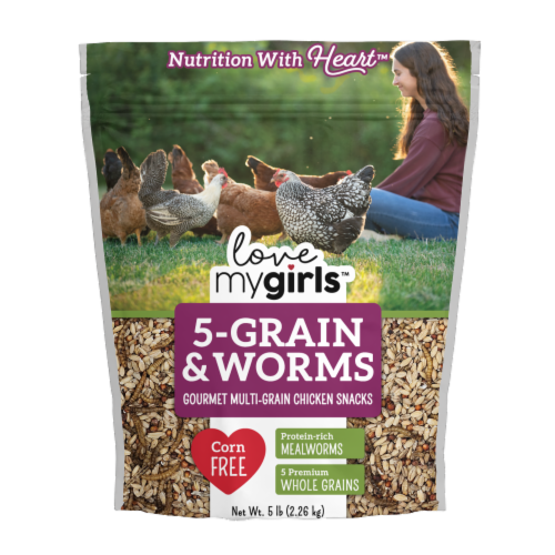 Love My Girls™ 5-Grain & Worms Chicken Snack Bird Food Perspective: front