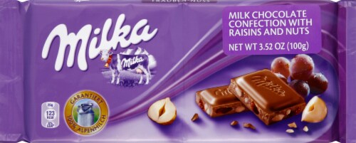 Milka Raisins & Nuts Chocolate Bar Perspective: front