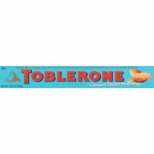 Toblerone Milk Chocolate With Salted Caramelized Almonds And Honey And Almond Nougat Bar Perspective: front