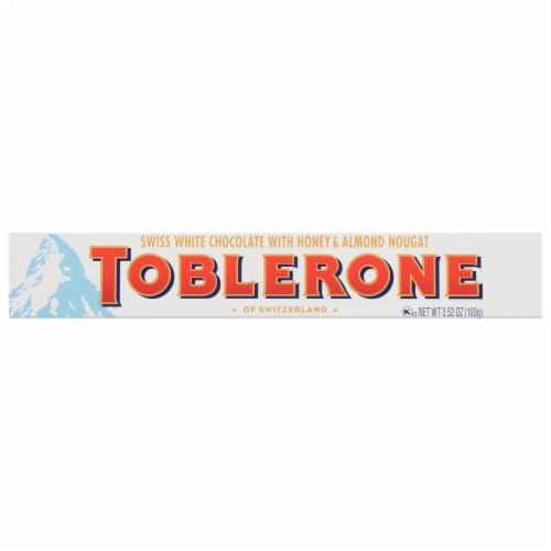 Toblerone Swiss White Chocolate with Honey & Almond Nougat Chocolate Bar Perspective: front