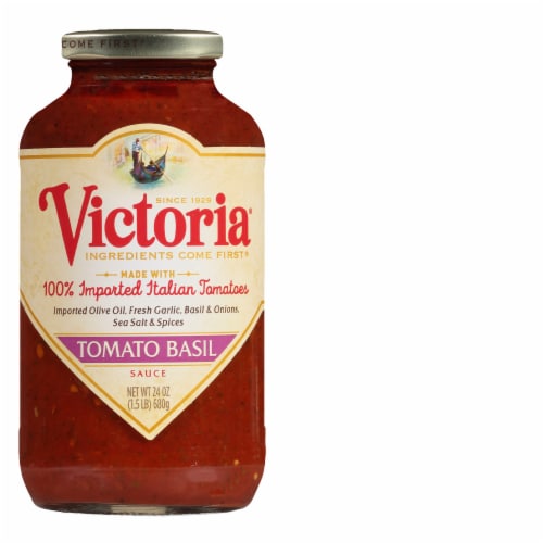 Victoria Tomato Basil Spaghetti Pasta Sauce, Kosher, Non-GMO Verified, 24 oz Perspective: front
