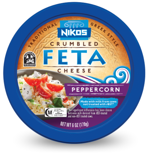 Nikos Peppercorn Crumbled Feta Cheese Perspective: front