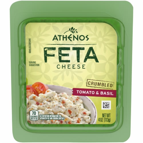 Athenos Tomato & Basil Crumbled Feta Cheese Perspective: front