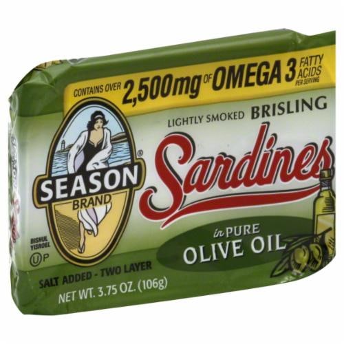 Season Brand Brisling Sardines in Pure Olive Oil Perspective: front