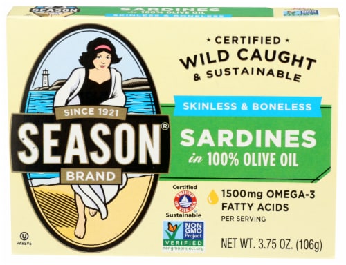 Seasons Skinless & Boneless Sardines in 100% Olive Oil Perspective: front