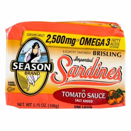 Season Brand Brisling Sardines in Tomato Sauce Perspective: front