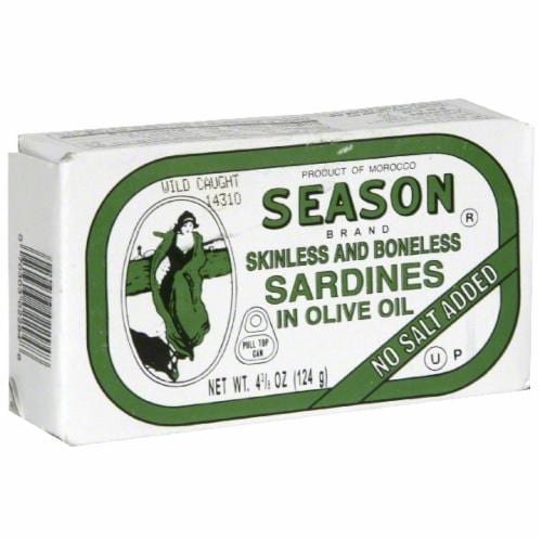 Season Brand No Salt Added Skinless And Boneless Sardines in Olive Oil Perspective: front