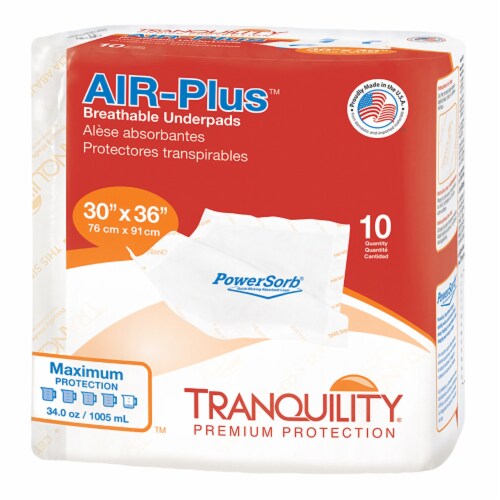 Tranquility AIR-Plus Underpad Heavy Absorbency 30 X 36 10 ct Perspective: front