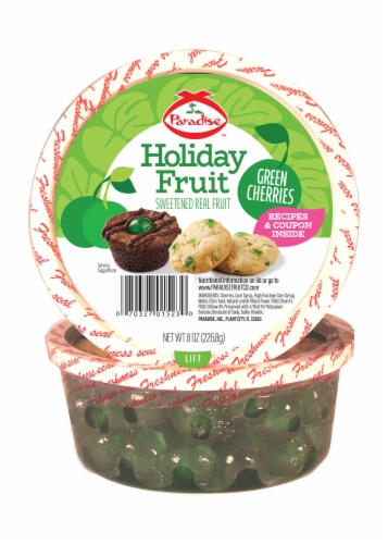 Paradise™ Holiday Fruit Sweetened Green Cherries Perspective: front
