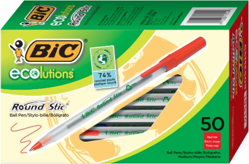 BIC Ecolutions Round Stic Ball Pens - Red Perspective: front