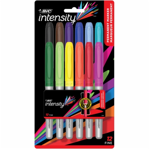 BIC® Intensity Permanent Markers, Fine Point, Assorted Colors, 12 Count Perspective: front