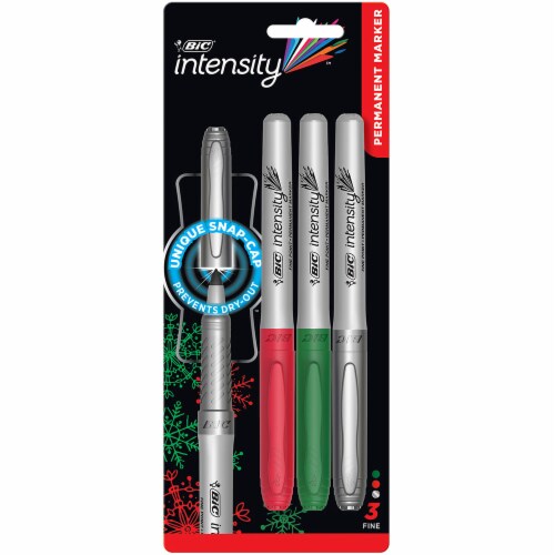 BIC Intensity Holiday Fine Point Permanent Markers - Red/Green/Silver Perspective: front