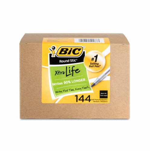 BIC Round Stic Xtra Life Medium Ball Pens - Black Perspective: front