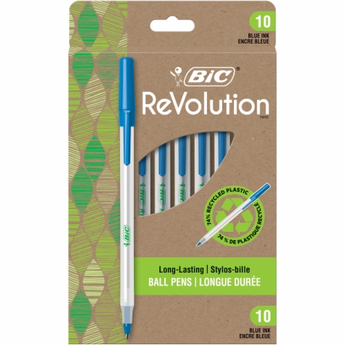 BIC® ReVolution™ Recycled Retractable Round Stic Ballpoint Pens - Blue Perspective: front