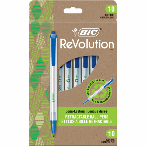 BIC® ReVolution™ Recycled Retractable Clic Stic Ballpoint Pens - Blue Perspective: front