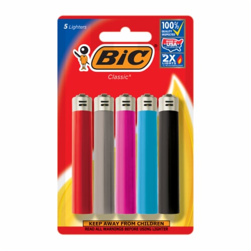 BIC Classic Pocket Lighter, Assorted Colors, Pack of 5 Lighters (Colors May  Vary)