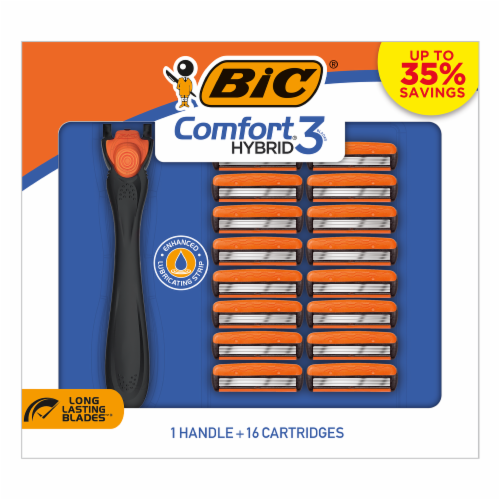 BIC® Comfort 3 Hybrid Razor Handle + Cartirdges Perspective: front