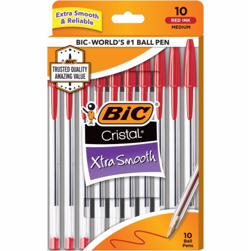 BIC Cristal Xtra Smooth Stic Red Ball Pens, Medium Point (1.0mm), 10-Count Pack Perspective: front