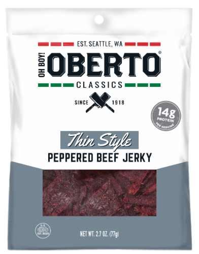 Oberto Peppered Thin Style Beef Jerky Perspective: front