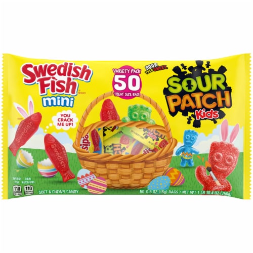 Sour Patch Kids & Swedish Fish Treat Size Easter Candy Bags Perspective: front