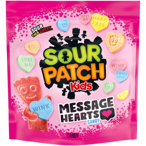 Sour Patch Kids Message Hearts Valentines Day Candy Perspective: front