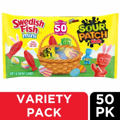 SOUR PATCH KIDS and SWEDISH FISH Mini Soft & Chewy Easter Candy Variety Pack Perspective: front