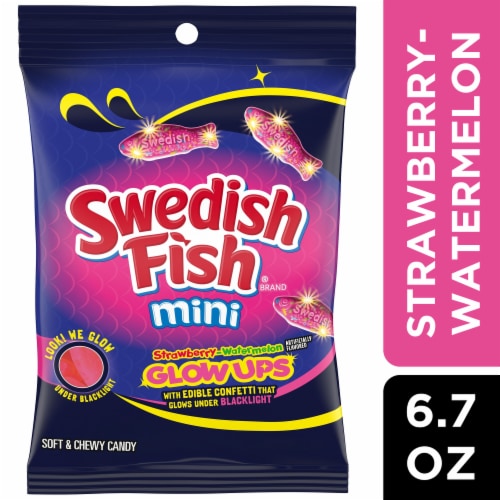 SWEDISH FISH Mini Glow Ups Strawberry Watermelon Soft & Chewy Candy Perspective: front
