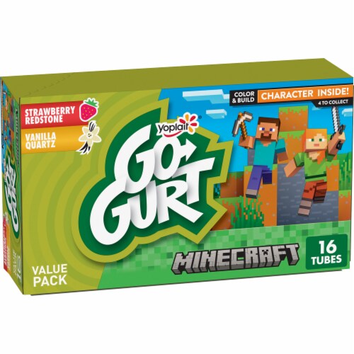 Go-GURT Minecraft Strawberry and Vanilla Kids Fat Free Yogurt Tubes Perspective: front