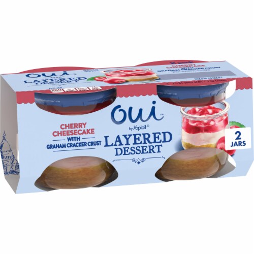 Oui by Yoplait Creme Fraiche Cherry Cheesecake Layered Dessert Glass Jars Perspective: front