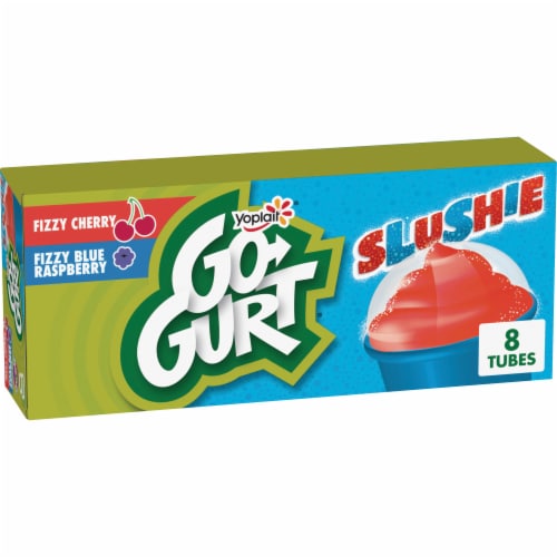 Go Gurt Slushie Fizzy Black Raspberry and Cherry Low Fat Yogurt Style Snack Tubes Perspective: front