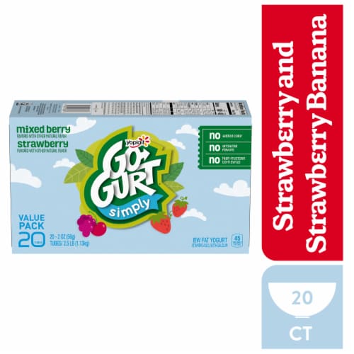 Go GURT Strawberry and Mixed Berry Kids Fat Free Yogurt Tubes Perspective: front