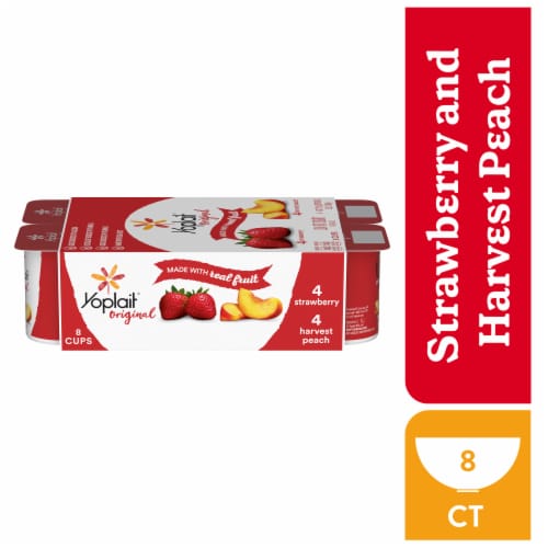 Yoplait Original Low Fat Strawberry & Harvest Peach Yogurt Pack Perspective: front