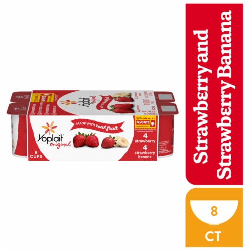 Yoplait Original Strawberry and Strawberry Banana Low Fat Yogurt Cups Perspective: front