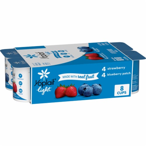 Yoplait Light Fat Free Strawberry and Blueberry Yogurt Pack Perspective: front