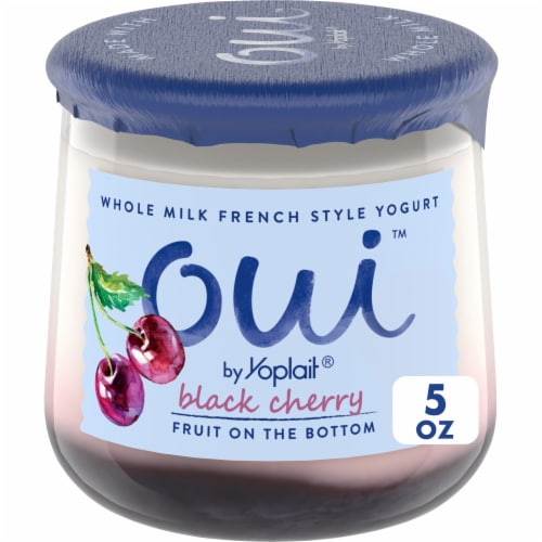 Oui by Yoplait Gluten Free French Style Black Cherry Whole Milk Yogurt Glass Jar Perspective: front