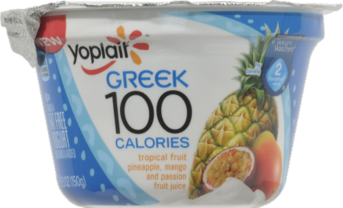 Yoplait Greek 100 Calorie Tropical Fruit Yogurt Perspective: front