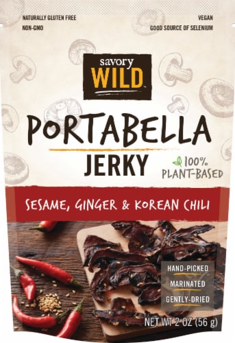 Savory Wild™ Gluten Free Sesame Ginger & Korean Chili Portabella Jerky Perspective: front