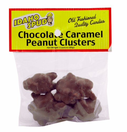Idaho Spud Chocolate Caramel Peanut Clusters Perspective: front