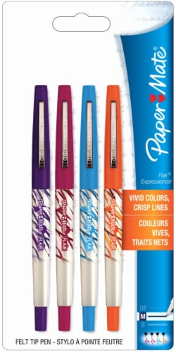 Paper Mate Flair Expressions Medium Point Felt Tip Pen - 4 Pack - Purple/Red/Blue/Orange Perspective: front