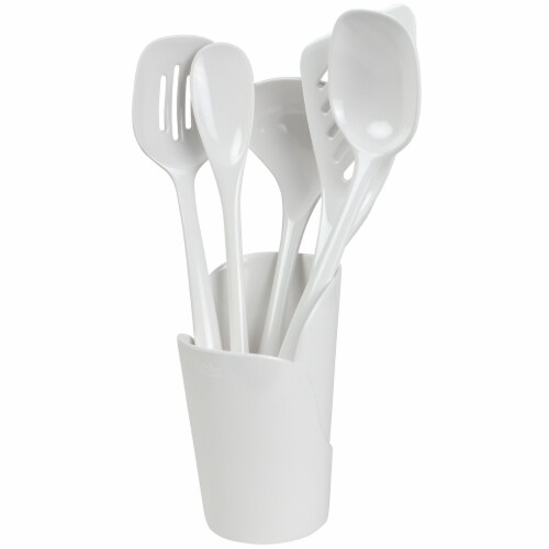 Hutzler Melamine Crock & Utensils - White Perspective: front