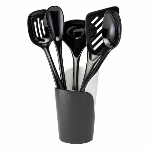 Hutzler Melamine Utensils and Crock Set - Black Perspective: front