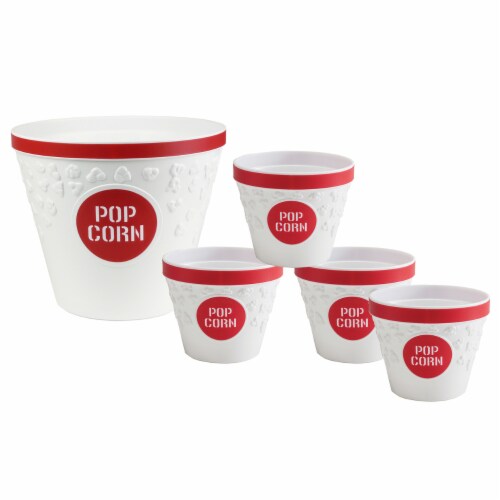 Hutzler Popcorn Bucket & Popcorn Bowls - Red Perspective: front