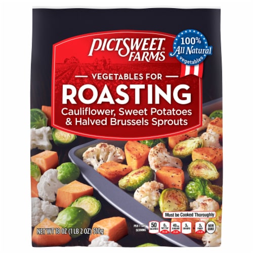 Pictsweet Farms® Cauliflower, Sweet Potatoes, & Halved Brussel Sprouts Roasting Vegetables Perspective: front