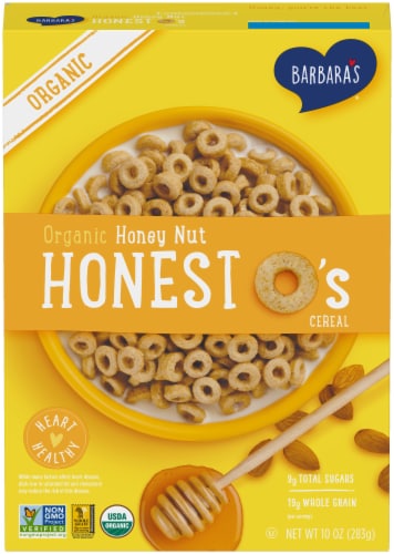 Barbara's Organic Honey Nut Honest O's Cereal Perspective: front