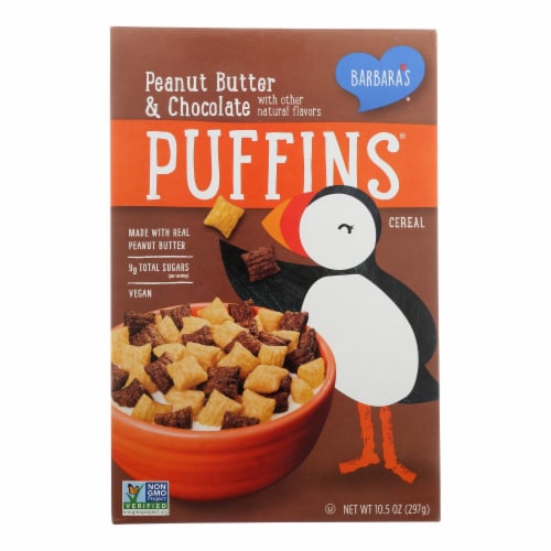 Barbara's Puffins Peanut Butter & Chocolate Cereal Perspective: front