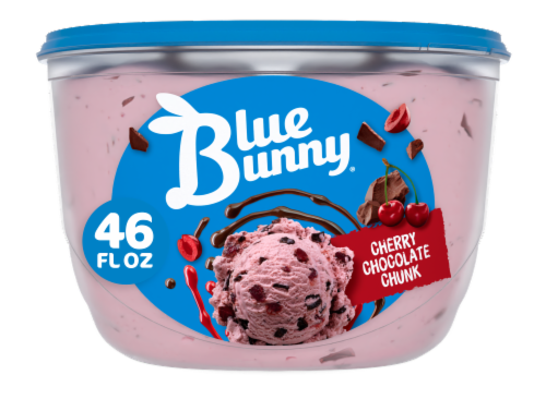 Blue Bunny Cherry Chunk Chocolate Frozen Dairy Dessert Tub Perspective: front